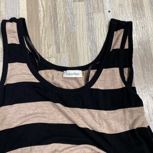 Calvin Klein ladies maxi dress, tan and black stripes. One inch straps. Size 12